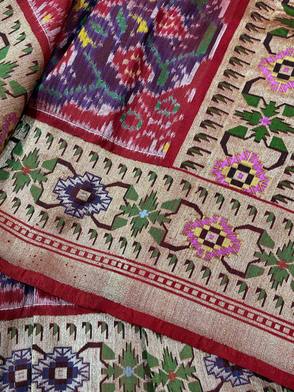 RED PURE HANDLOOM SINGKE IKKAT SAREE