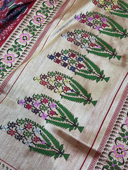 RED PURE HANDLOOM SINGKE IKKAT SAREE