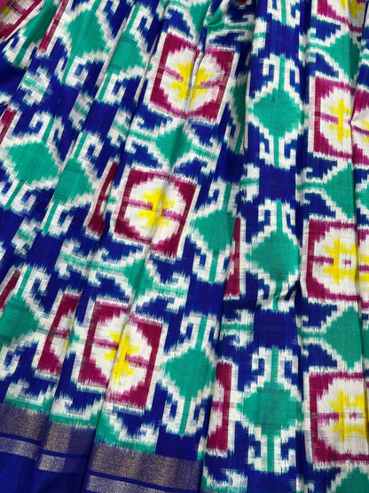 BLUE PURE HANDLOOM DOUBLE IKKAT SAREE