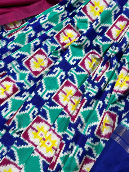 BLUE PURE HANDLOOM DOUBLE IKKAT SAREE