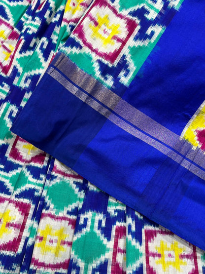 BLUE PURE HANDLOOM DOUBLE IKKAT SAREE