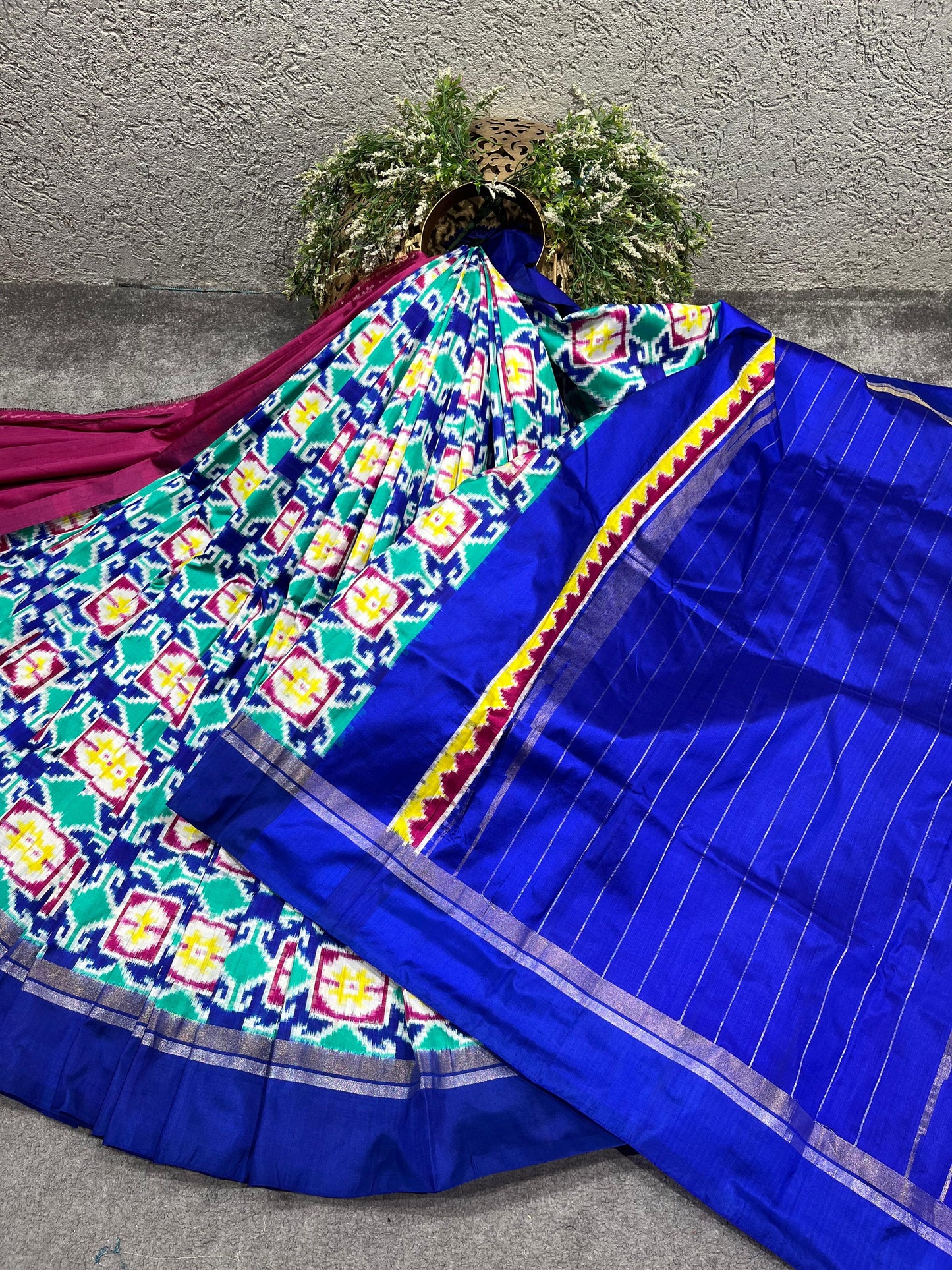 BLUE PURE HANDLOOM DOUBLE IKKAT SAREE