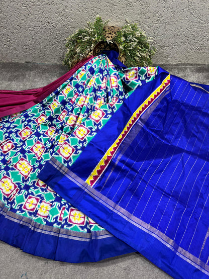 BLUE PURE HANDLOOM DOUBLE IKKAT SAREE