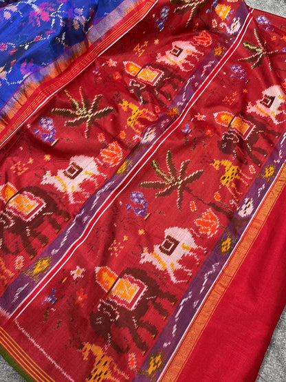 ROYAL BLUE PURE HANDLOOM SINGLE IKKAT SAREE