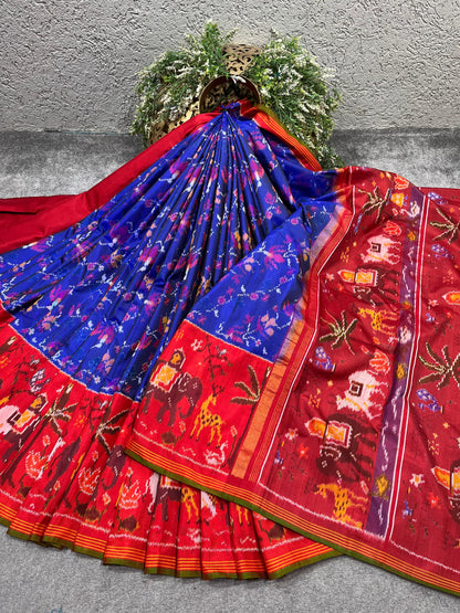 ROYAL BLUE PURE HANDLOOM SINGLE IKKAT SAREE