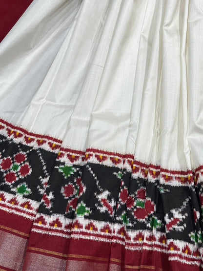 WHIRTE SINGLE IKKAT PURE HANDLOOM IKKAT SAREE
