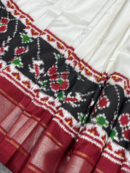 WHIRTE SINGLE IKKAT PURE HANDLOOM IKKAT SAREE