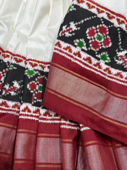 WHIRTE SINGLE IKKAT PURE HANDLOOM IKKAT SAREE