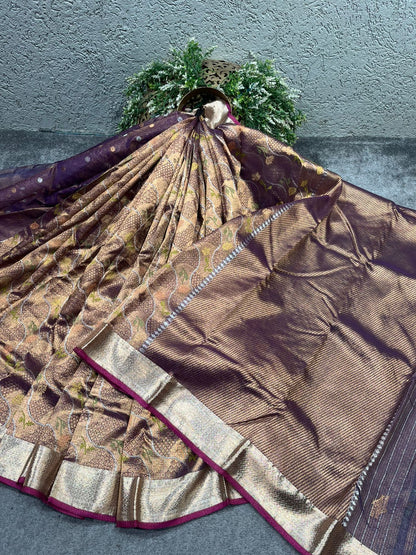 DUAL TONE PURPLE PURE HANDLOOM KOTA DORIA SAREE