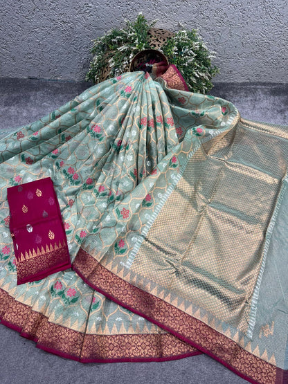 PASTEL BLUE PURE HANDLOOM KOTA DORIA SAREE
