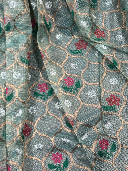 PASTEL BLUE PURE HANDLOOM KOTA DORIA SAREE