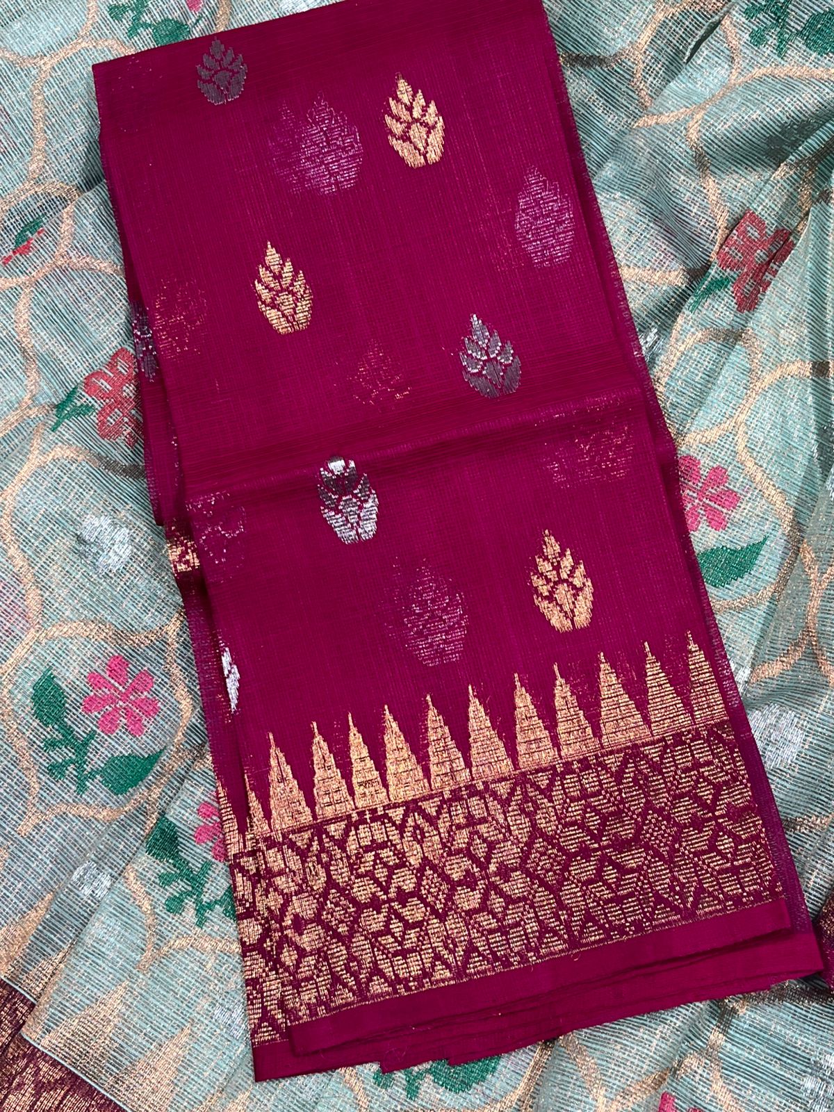 PASTEL BLUE PURE HANDLOOM KOTA DORIA SAREE