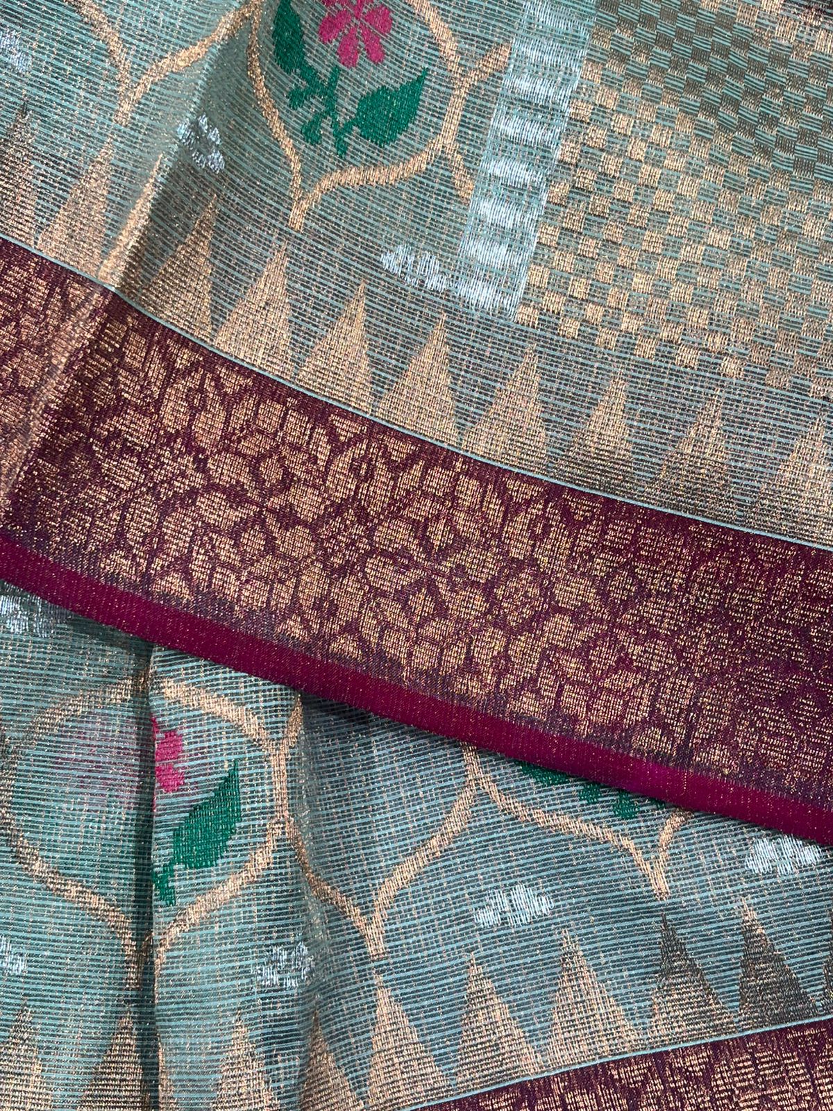 PASTEL BLUE PURE HANDLOOM KOTA DORIA SAREE