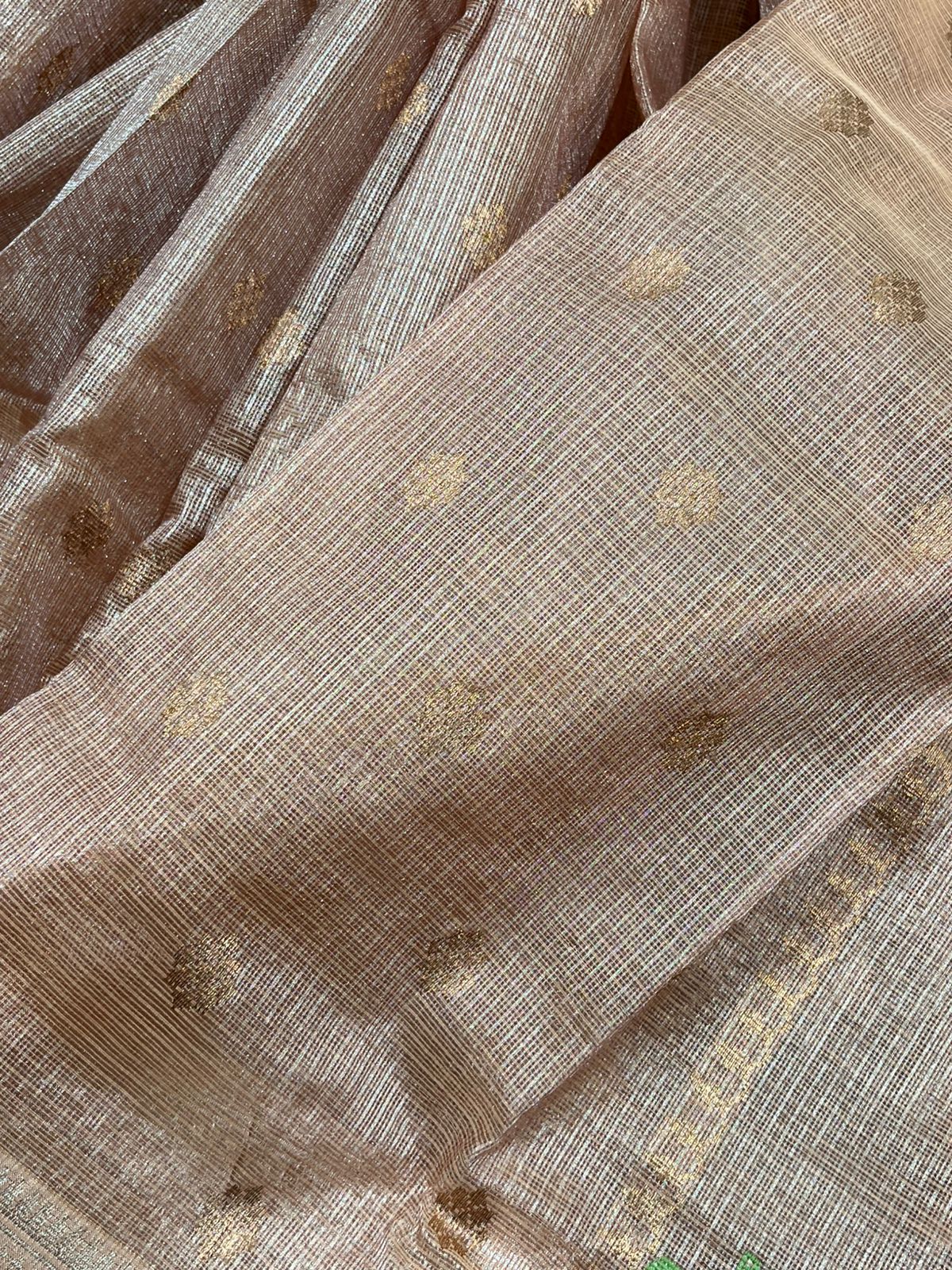 SOFT PEACHE PURE HANDLOOM KOTA DORIA SAREE