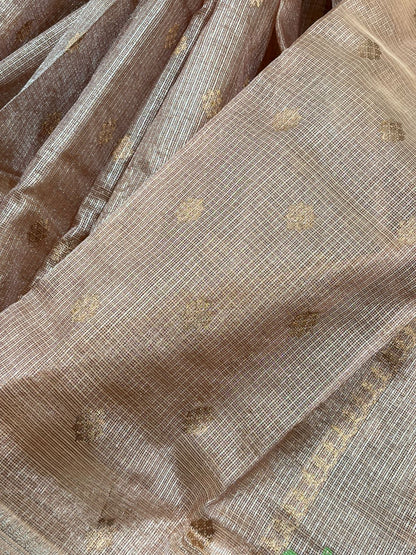 SOFT PEACHE PURE HANDLOOM KOTA DORIA SAREE
