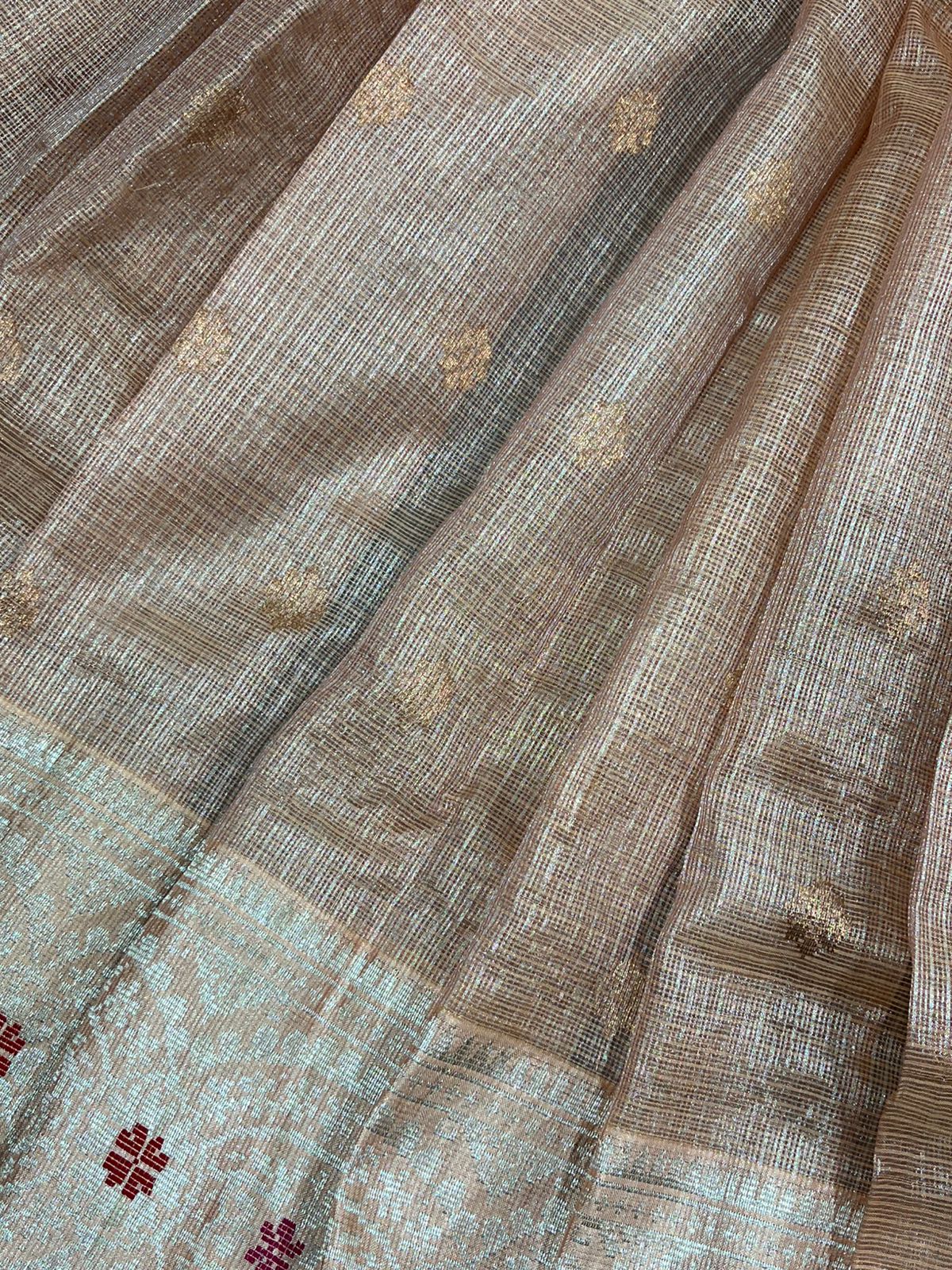 SOFT PEACHE PURE HANDLOOM KOTA DORIA SAREE