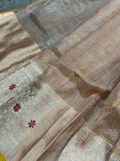 SOFT PEACHE PURE HANDLOOM KOTA DORIA SAREE