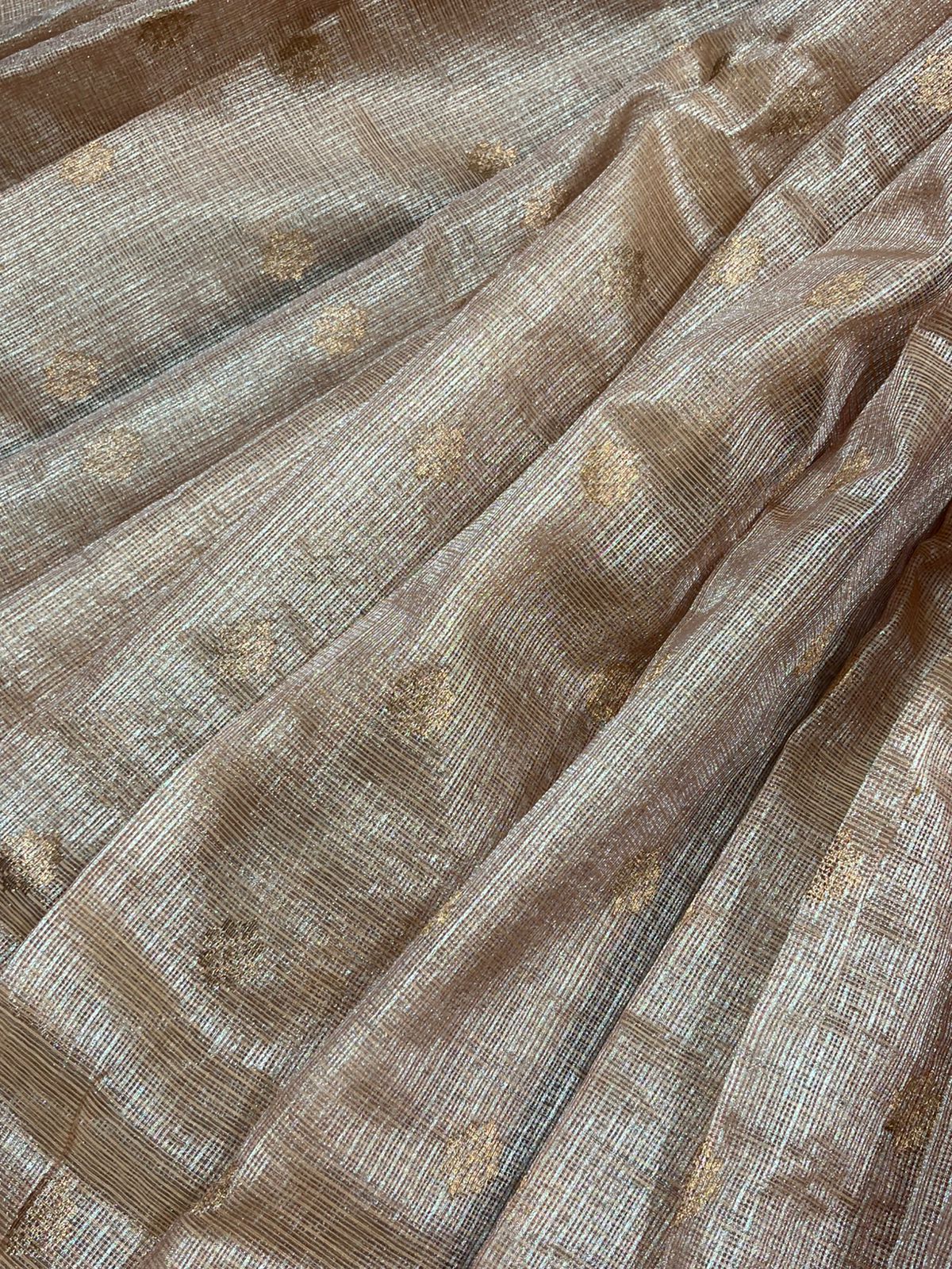 SOFT PEACHE PURE HANDLOOM KOTA DORIA SAREE