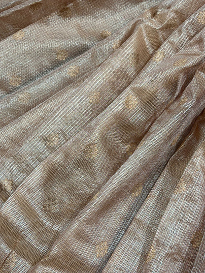 SOFT PEACHE PURE HANDLOOM KOTA DORIA SAREE