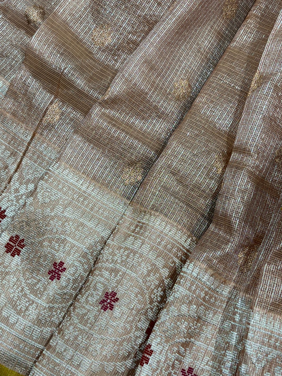 SOFT PEACHE PURE HANDLOOM KOTA DORIA SAREE