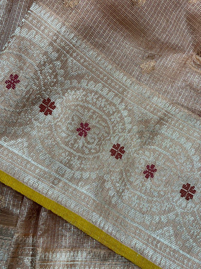 SOFT PEACHE PURE HANDLOOM KOTA DORIA SAREE