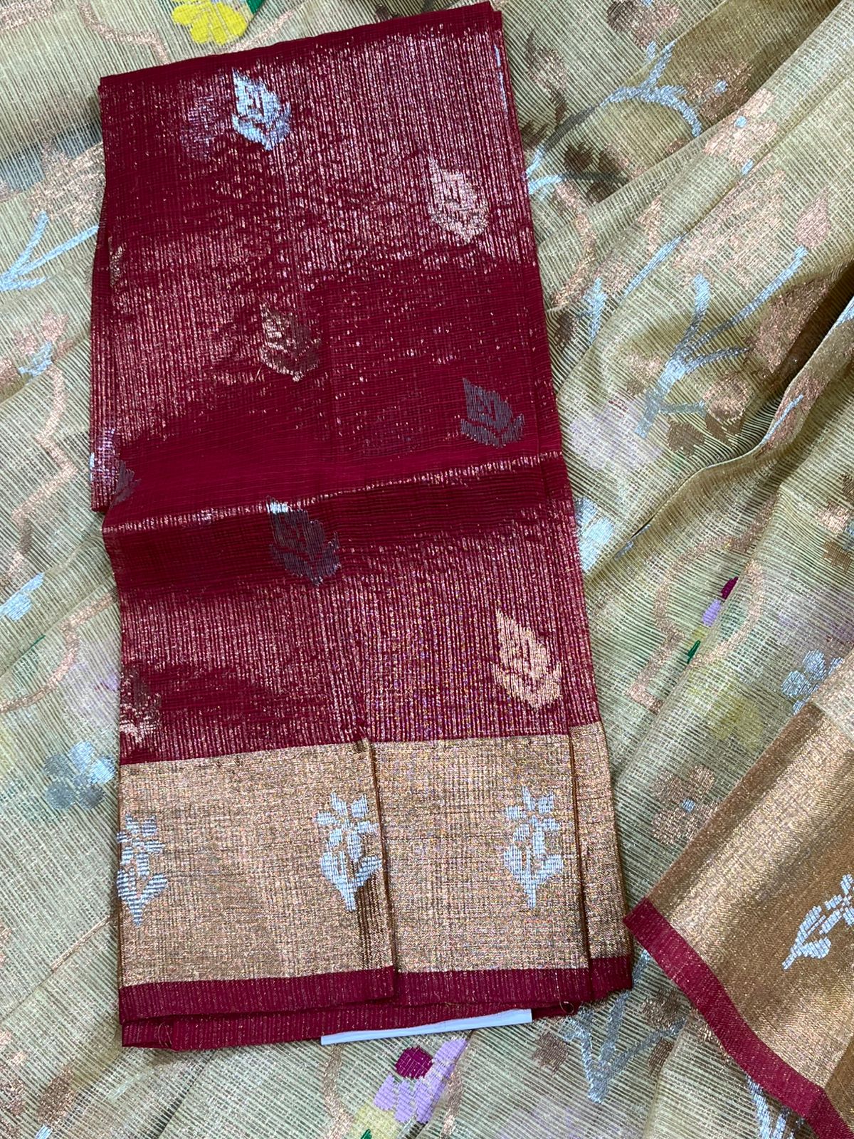 GOLDEN BEIGE PURE HANDLOOM KOTA DORIA SAREE