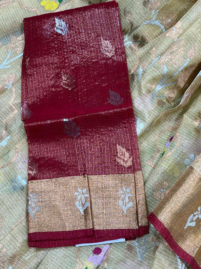 GOLDEN BEIGE PURE HANDLOOM KOTA DORIA SAREE