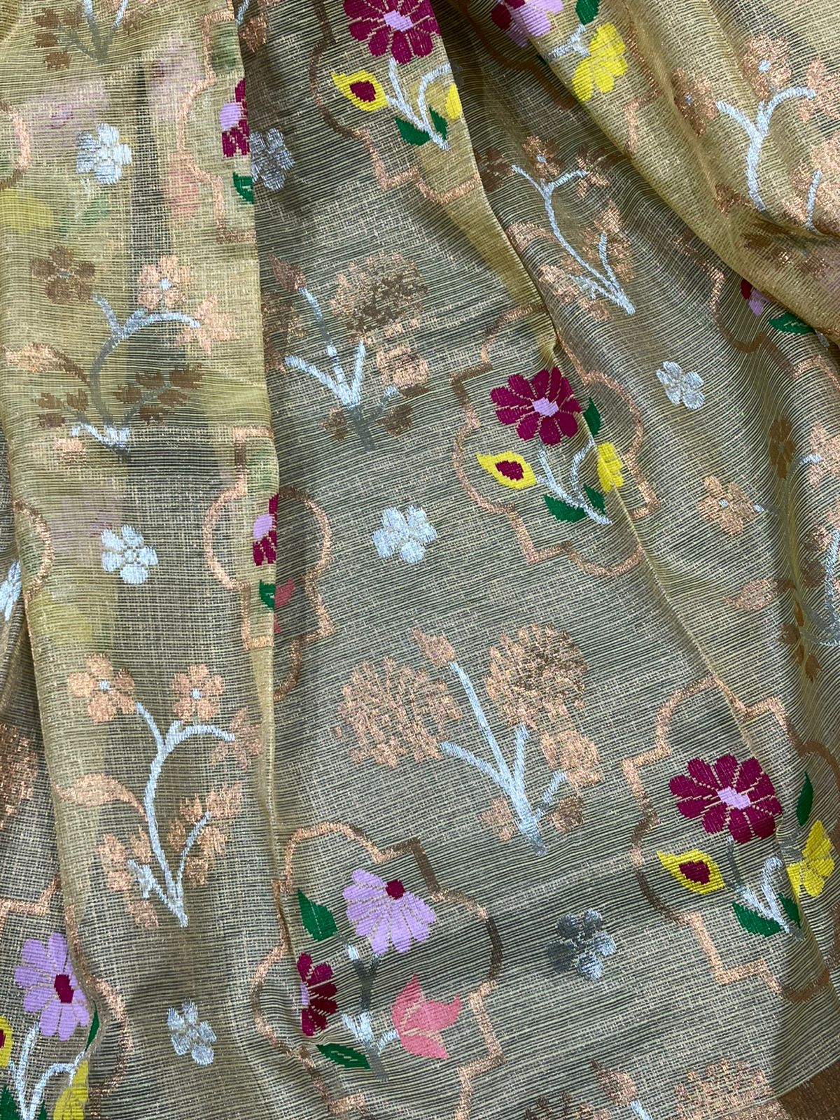 GOLDEN BEIGE PURE HANDLOOM KOTA DORIA SAREE