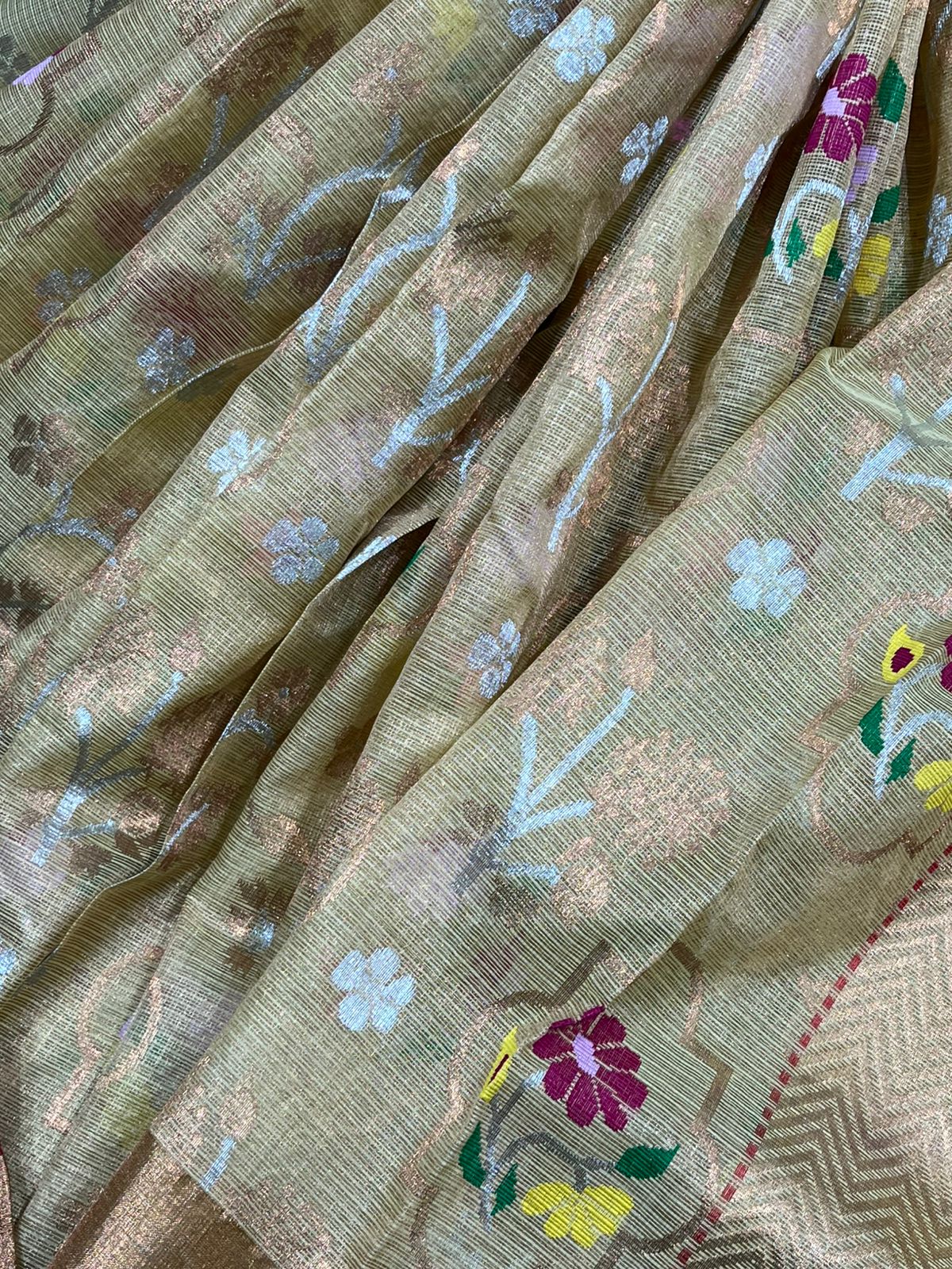 GOLDEN BEIGE PURE HANDLOOM KOTA DORIA SAREE