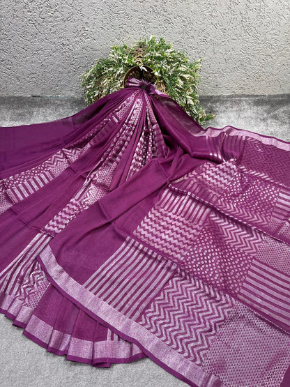 PLUM PURE HANDLOOM LINEN SAREE