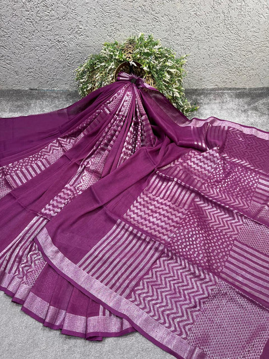 PLUM PURE HANDLOOM LINEN SAREE