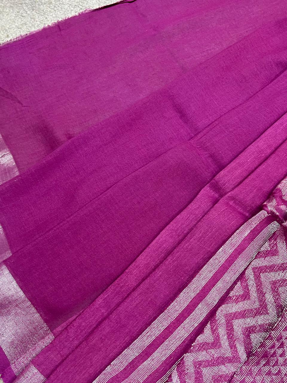 PLUM PURE HANDLOOM LINEN SAREE