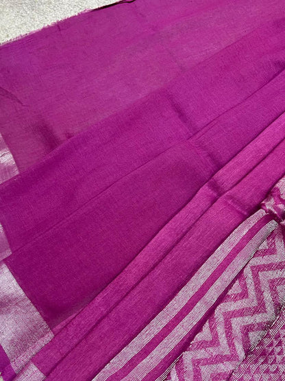 PLUM PURE HANDLOOM LINEN SAREE
