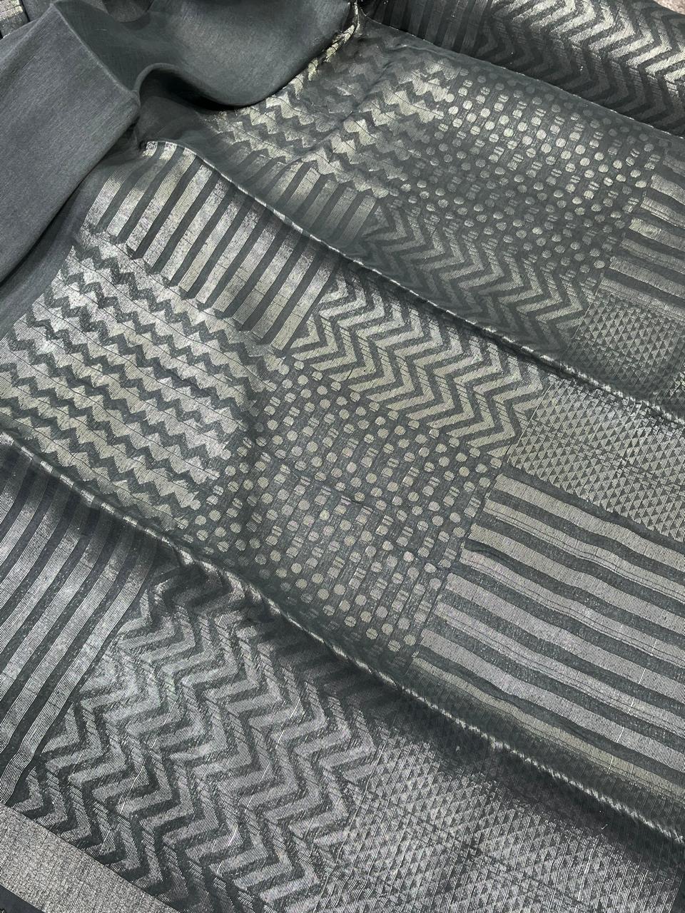 GREY PURE HANDLOOM LINEN SAREE