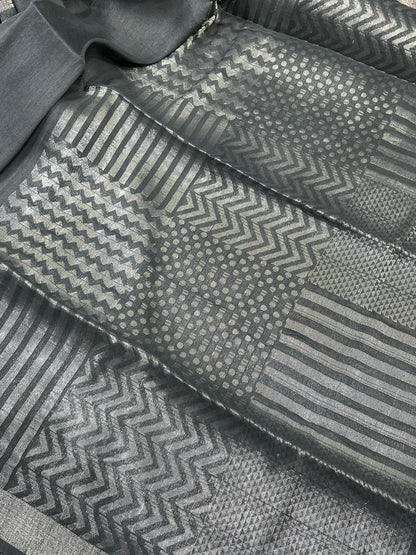 GREY PURE HANDLOOM LINEN SAREE
