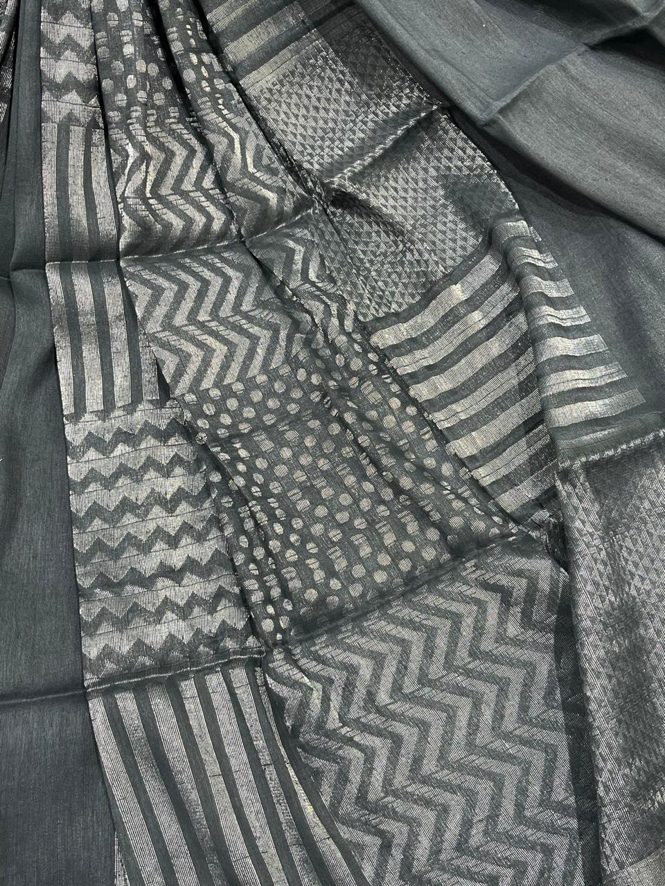 GREY PURE HANDLOOM LINEN SAREE