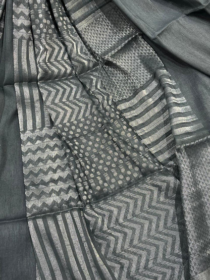GREY PURE HANDLOOM LINEN SAREE