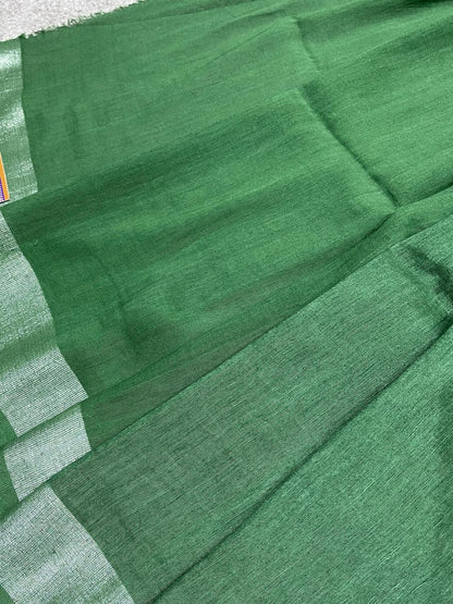 GREEN PURE HANDLOOM LINEN SAREE