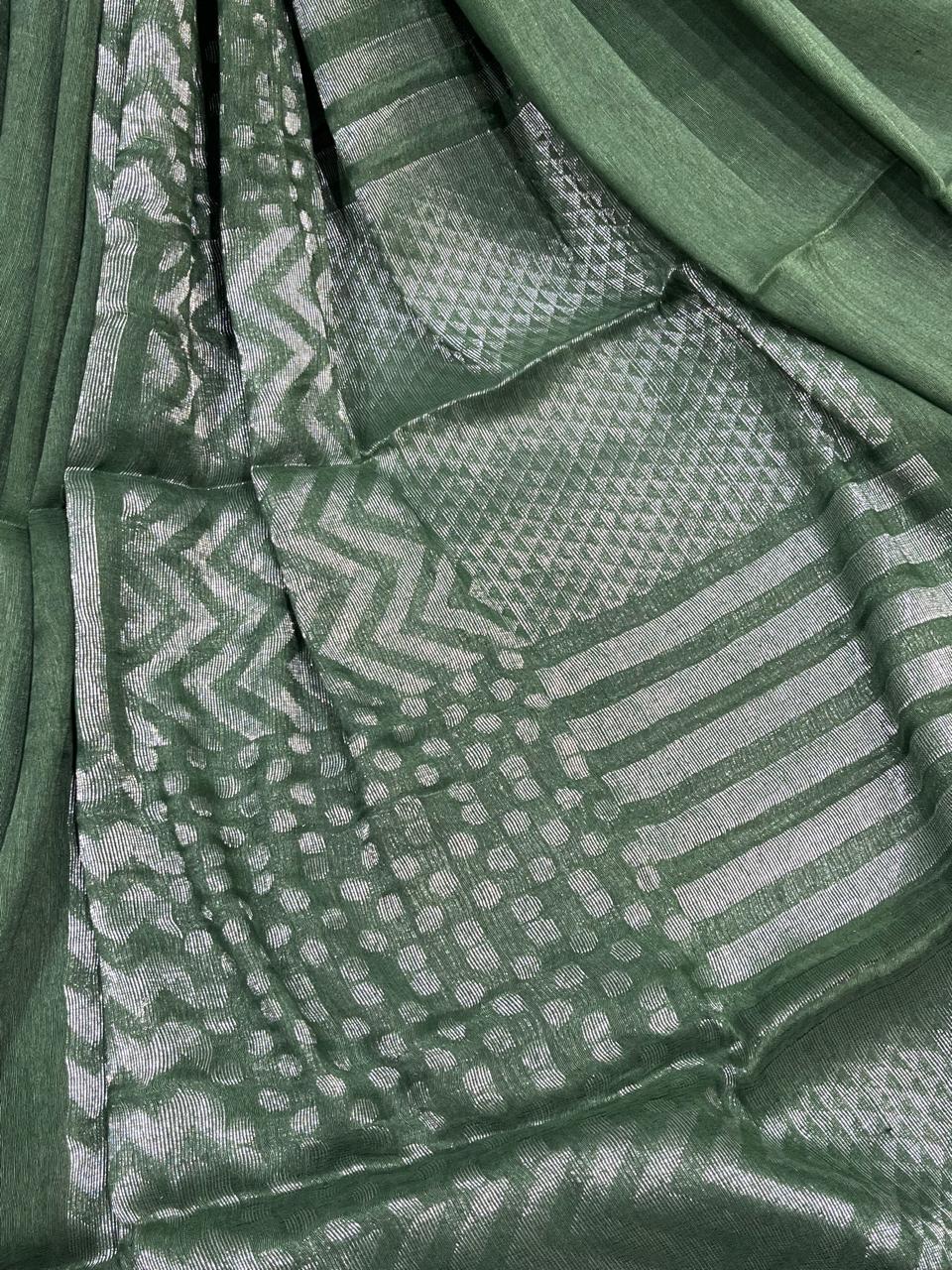 GREEN PURE HANDLOOM LINEN SAREE