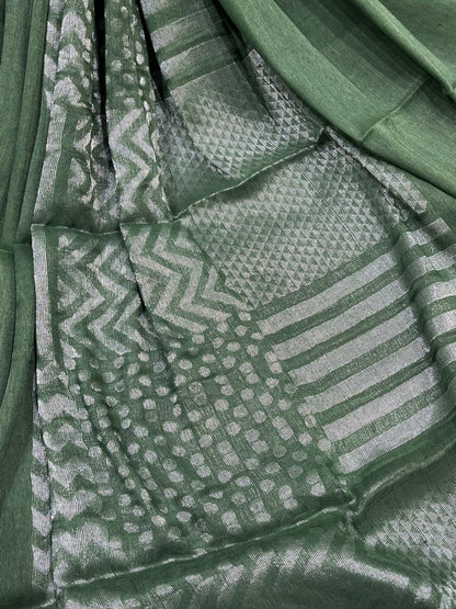 GREEN PURE HANDLOOM LINEN SAREE