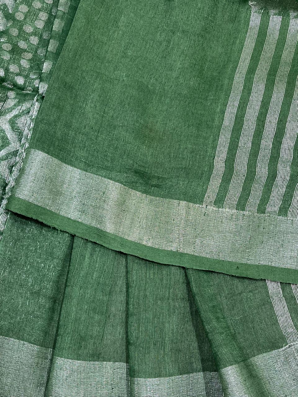 GREEN PURE HANDLOOM LINEN SAREE