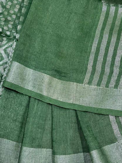 GREEN PURE HANDLOOM LINEN SAREE