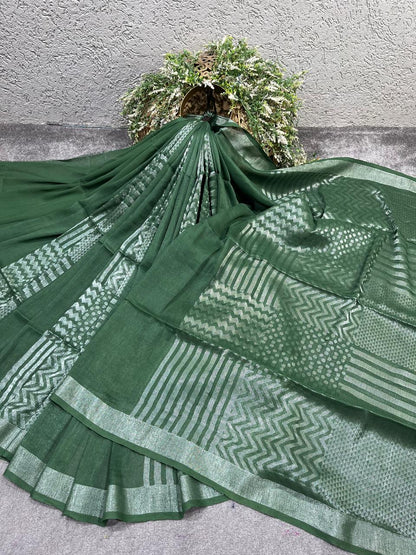 GREEN PURE HANDLOOM LINEN SAREE
