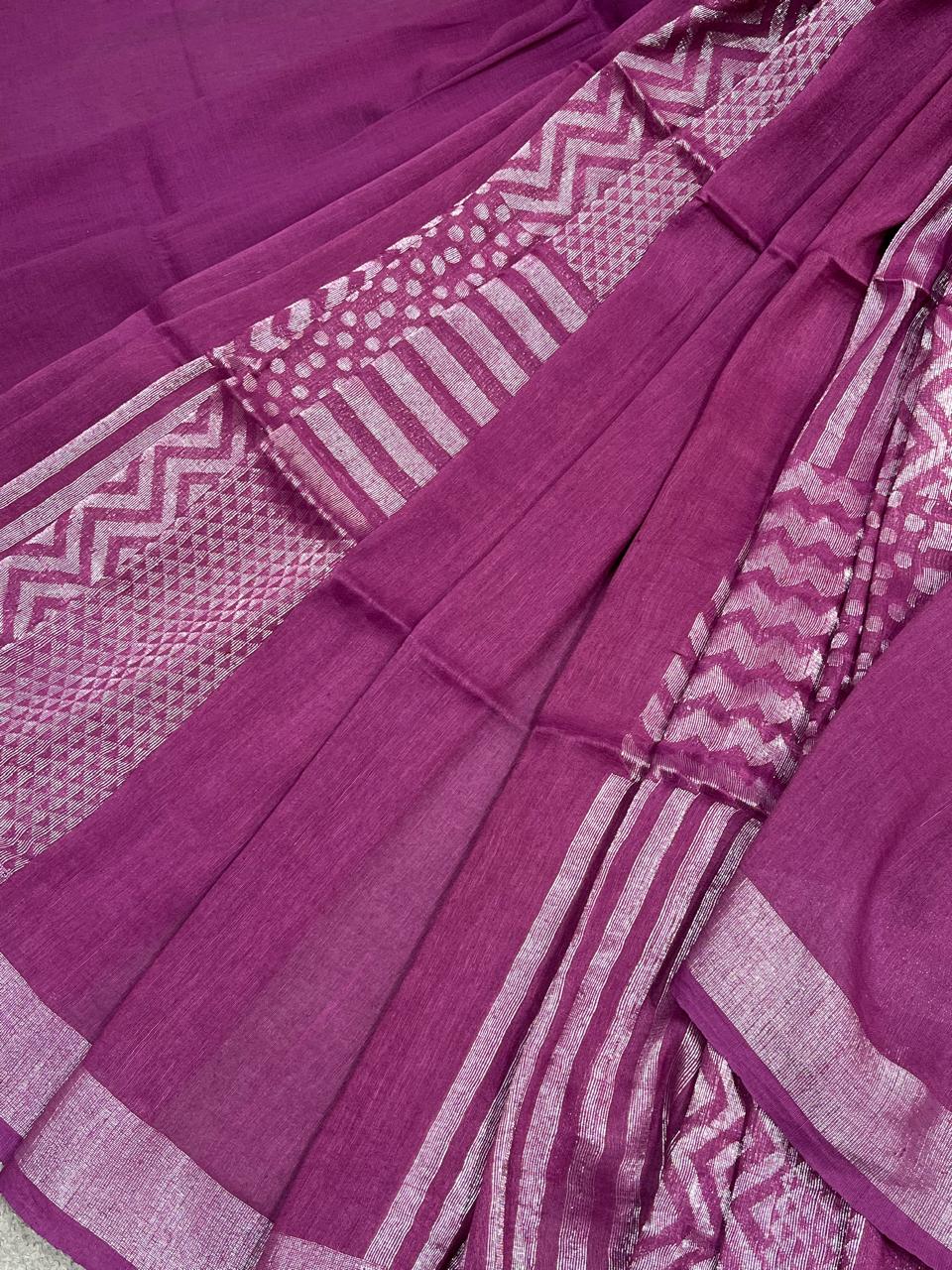 PLUM PURE HANDLOOM LINEN SAREE