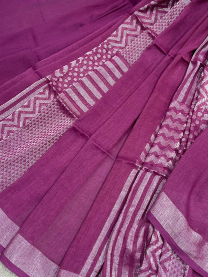 PLUM PURE HANDLOOM LINEN SAREE