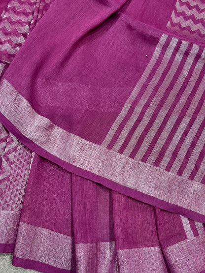 PLUM PURE HANDLOOM LINEN SAREE