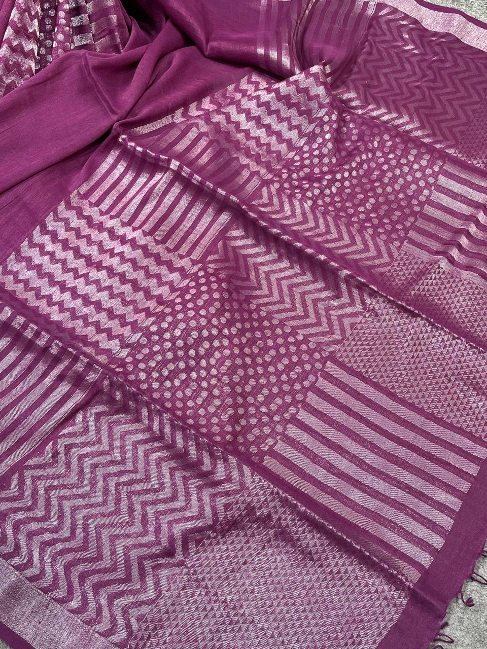 PLUM PURE HANDLOOM LINEN SAREE