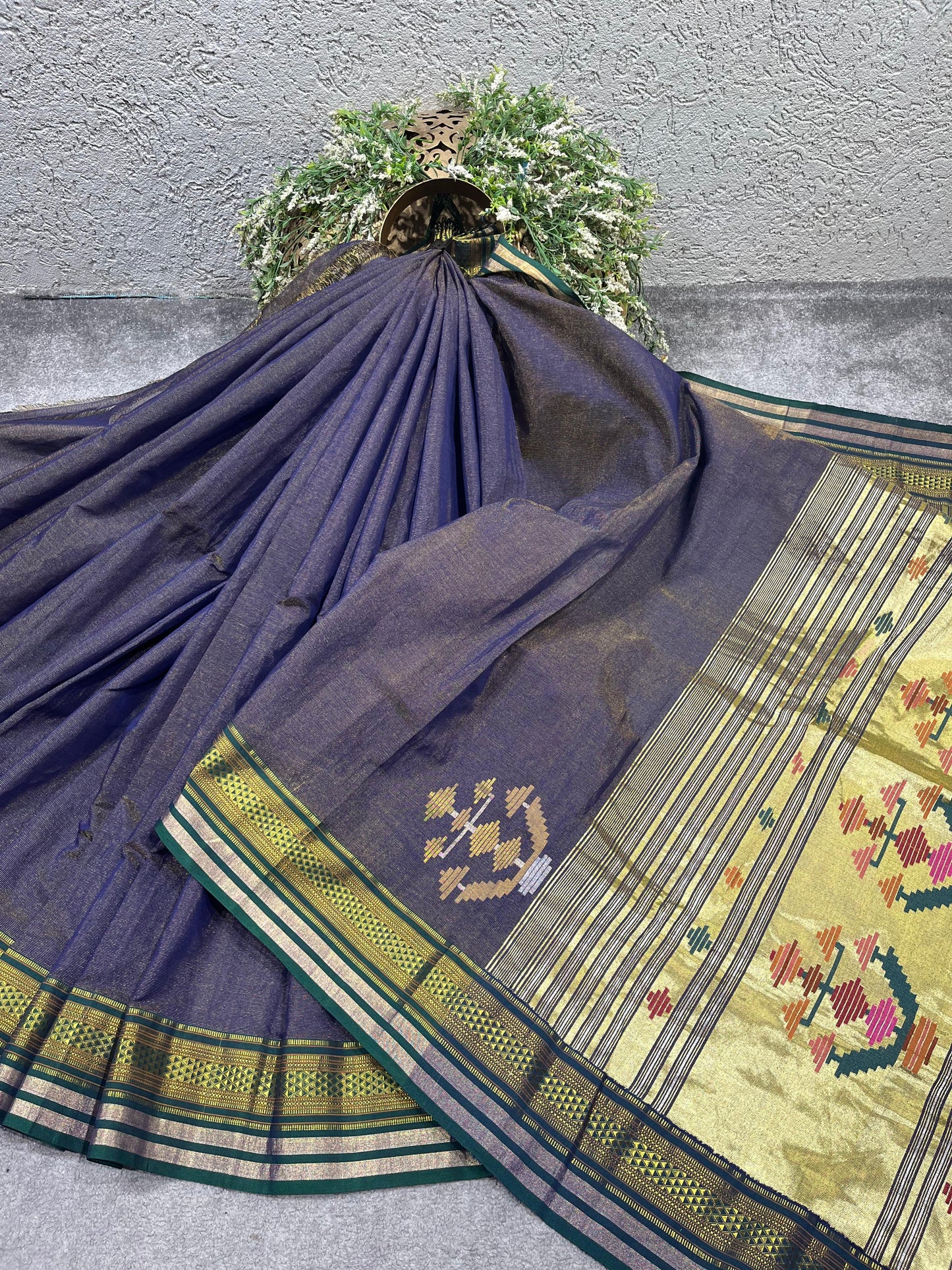 BLUE COTTON TISSUE PURE HANDLOOM PAITHANI SAREE