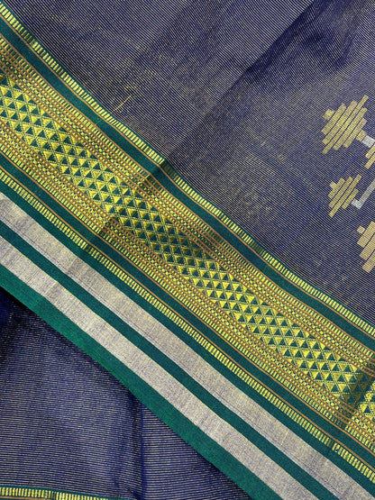 BLUE COTTON TISSUE PURE HANDLOOM PAITHANI SAREE