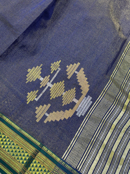 BLUE COTTON TISSUE PURE HANDLOOM PAITHANI SAREE